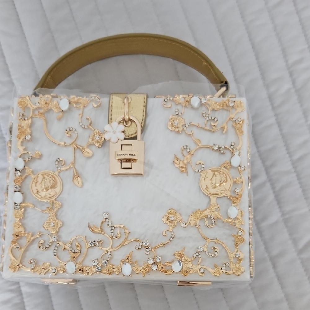 Verano Hill Elegant White and Gold Handbag